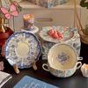 Orchidee Blau und Weiß Keramik Binaural Schalen Set, High-End Geschenke, Retro Haushaltschalen, Hochwertige Reisschalen, Knochenspuck-Schälchen
