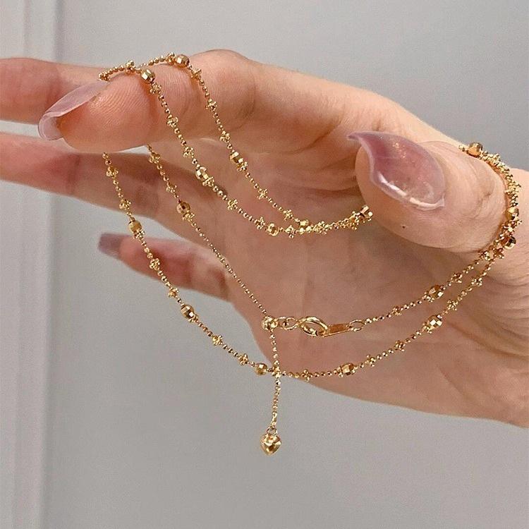 S925 Sterling Silver 18K Gold Plated Starry Clavicle Chain with Carved Beads – Elegant Women s Jewelry. 925 Silver белого золота