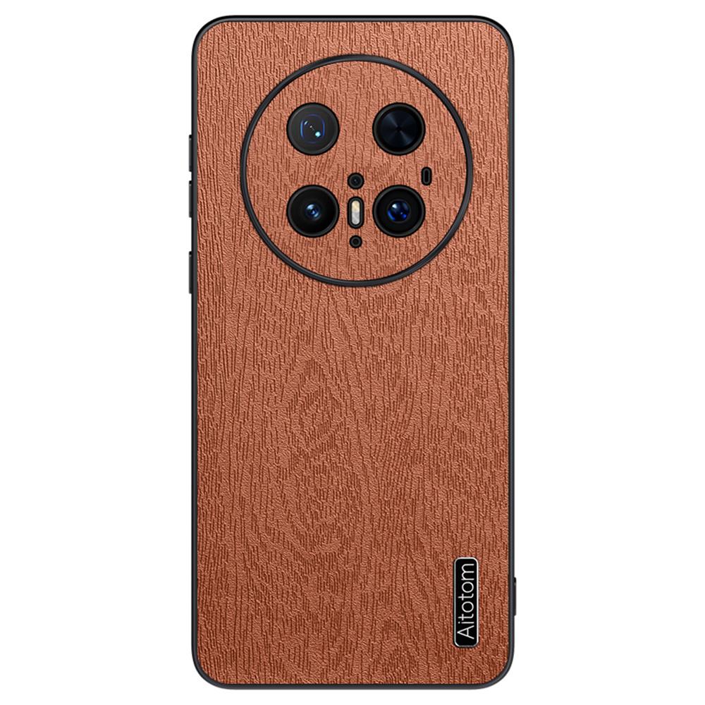 

For Huawei Mate 70 Pro+/Mate 70 Pro Case Wood Texture PU Leather Coated PC TPU Phone Cover Brown
