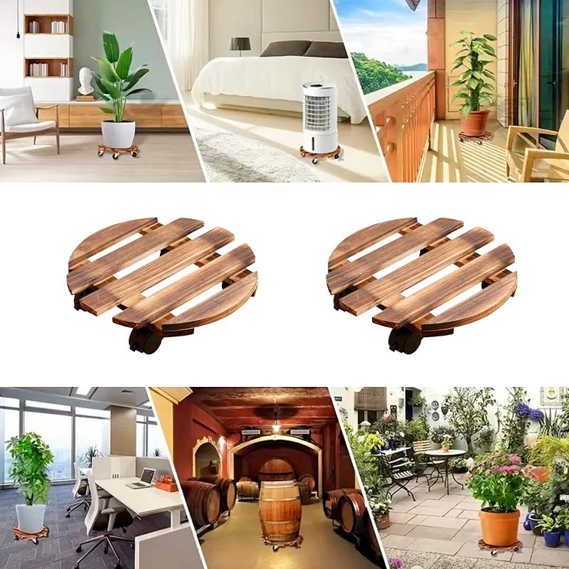 1PC Wooden Heavy-Duty Planter Tray Base Movable Square/Round for Indoor/Outdoor Dolly Rollers Cart Plant Rolling Cart