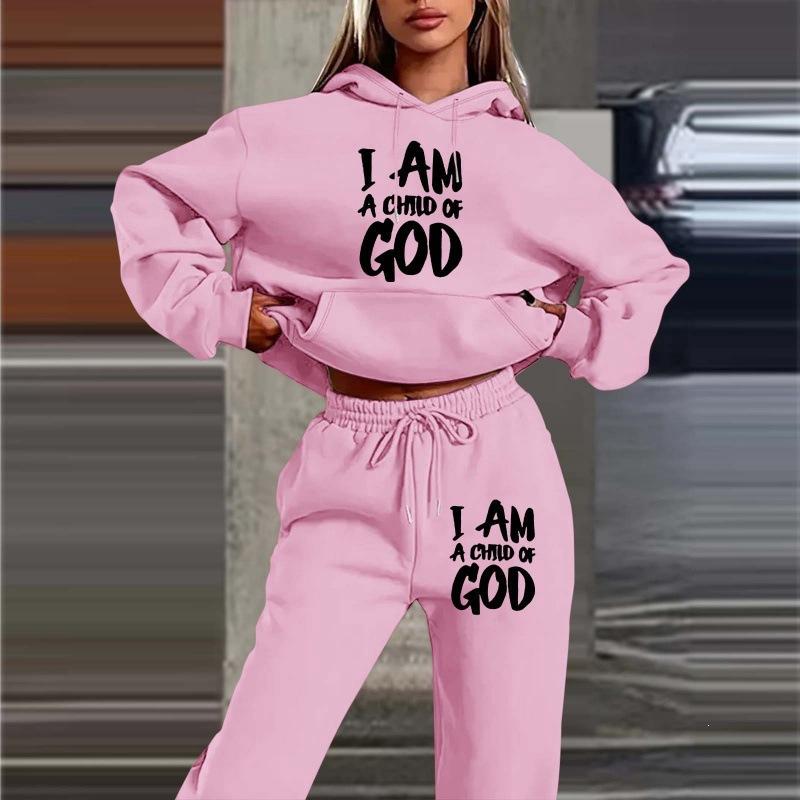 Direct supply, European and American trendy brand fleece sweater sweatpants set, new women's clothing, letter-printed hoodie women's suit