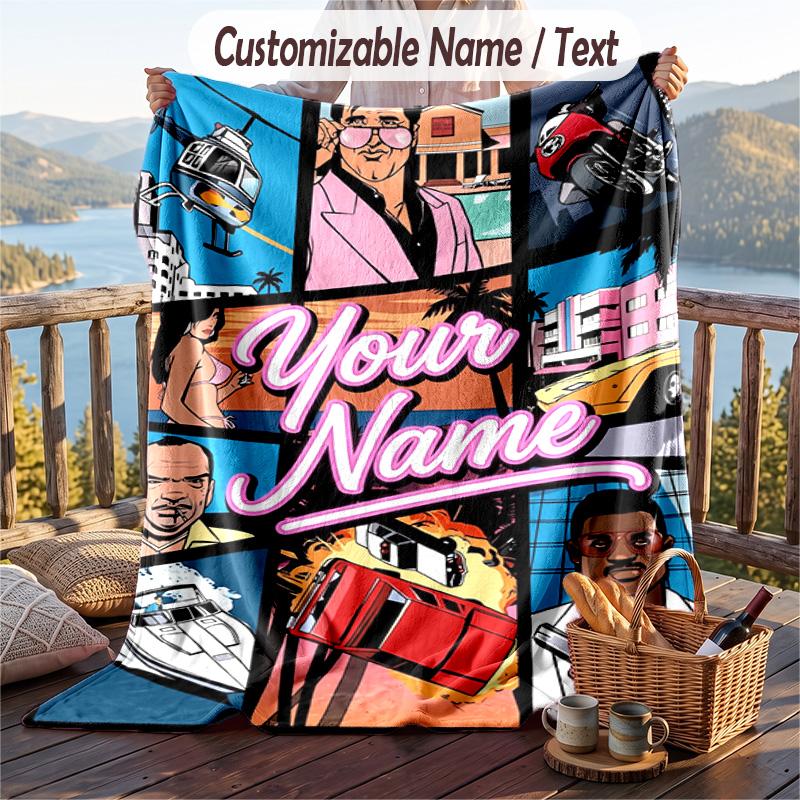 GTA Flanelldecke, Personalisierter Benutzerdefinierter Name Text, Weiche Warme Plüschdecke Als Geschenk