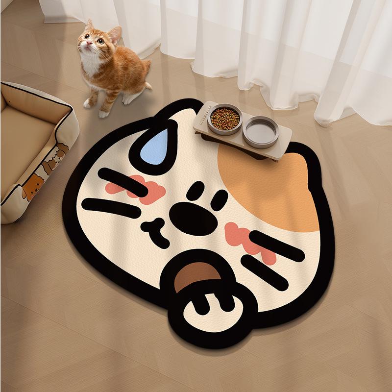 Pet Mat: Water-Absorbent, Leak-Proof Floor Mat for Dogs/Cats, Dirt-Resistant, Anti-Splash, Cartoon Design, Diatomaceous Earth.