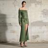 Conjunto de Jaqueta Curta Slim Emagrecedora de Um Ombro + Saia Midi de Cintura Alta com Fenda Lateral Feminino