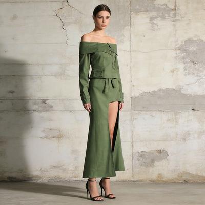 One-shoulder Slim Slimming Short Jacket Coat + High Waist Side Split Skirt Suit Women's