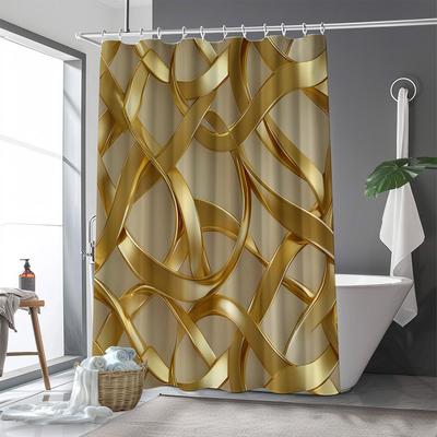 Elegantní voděodolný sprchový závěs se zlatým stuhovým designem – Ideální pro dodání luxusního a slavnostního nádechu vaší koupelnové výzdobě