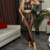 Sexy Hollow Out Tight Lingerie Two Piece Set Mesh Bodysuit With Stocking For Women