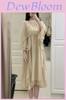 New Chinese Style Lotus Leaf Edging Dress Set With Sheeps Wool Fabric For Summer Casual Wear For Women