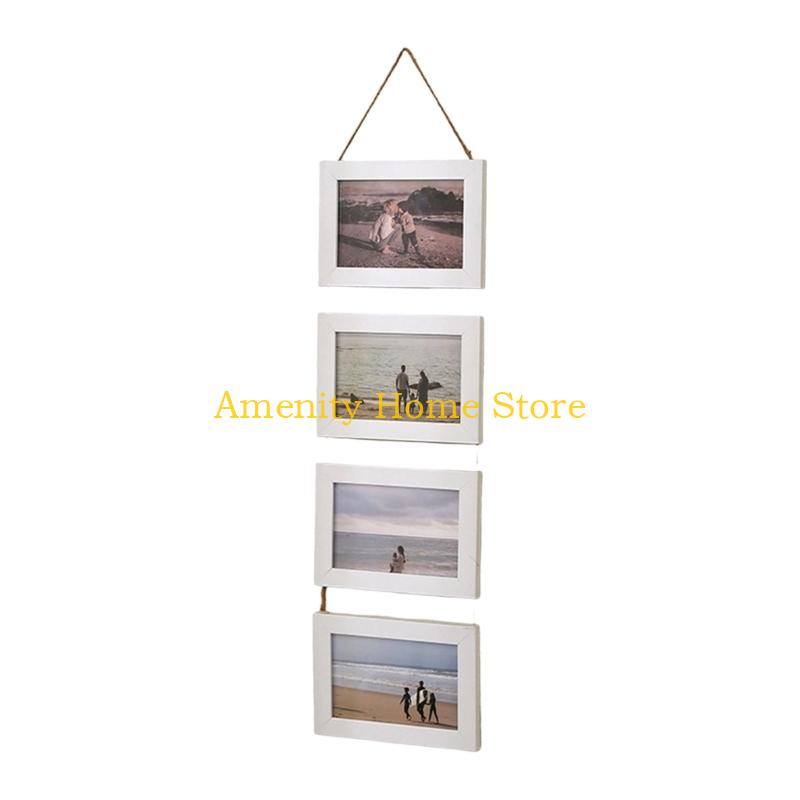 F26C Collage Picture Frames,4 Openings Hanging Photo Frame Set Display Horizontal Pictures for Wall Decors,4×6inch Photo
