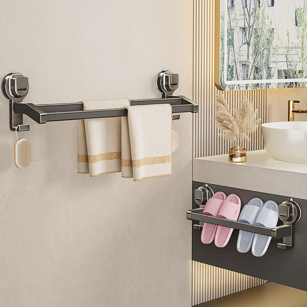 with Hook Suction Cup Towel Pole Punching Free Towel Storage Hanger Bathroom Towel Rack  Hotel