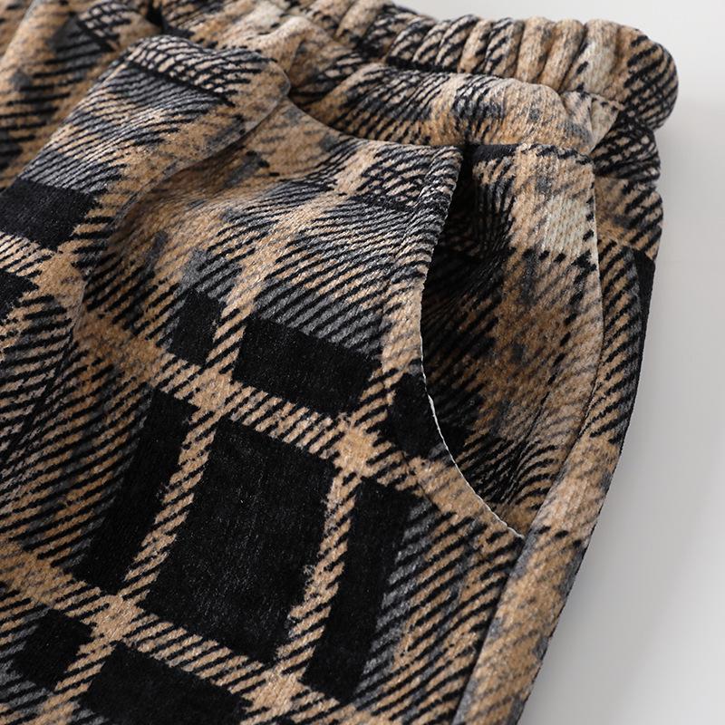 Brand Kids' Autumn/Winter Fleece-Lined Plaid Cuffed Pants for Boys - Thick and Warm