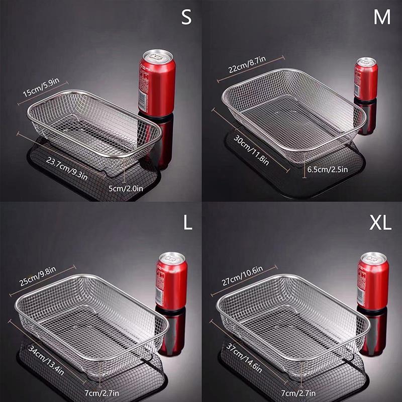 Stainless Steel Air Fryer Grill Mesh Basket Non Stick Tray for Oil Free Roasting and Crisping Home Cooking Accessory