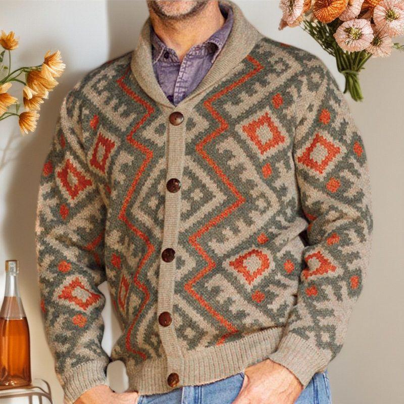 

Трансграничная внешняя торговля Мужская одежда Ретро Тяжелый жаккардовый кардиган свитер Осень и зима Лацкан Длинный рукав Вязаная куртка Sy0099 Kakh 3XL