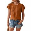 Spring Summer Women's European American Fashion Crew Neck Loose Blouse Shiny Fabric Petal Sleeve Casual Top