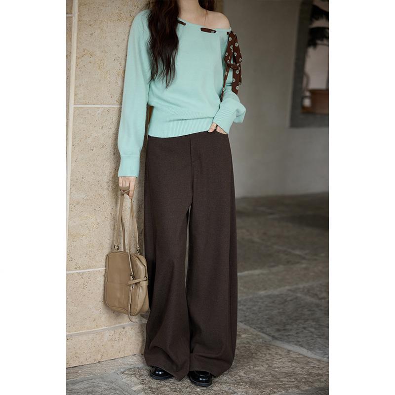 Yimeng 2025 Autumn/Winter Elegant Petite Women s Coffee Wide-Leg Casual Trousers Large