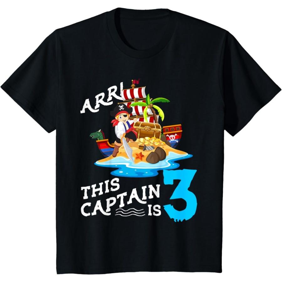 

Kids 3 Year Old Pirate Birthday Boy This Captain Is 3 T-Shirt L