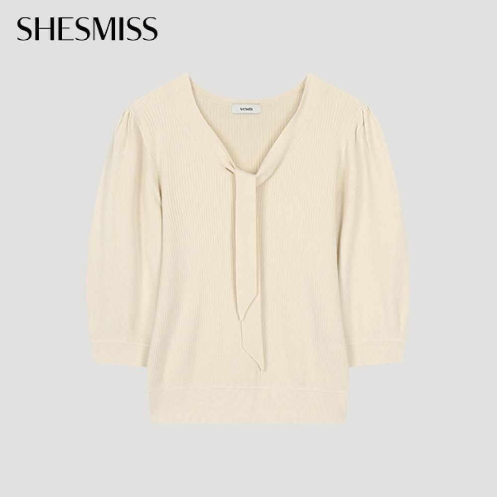 

Shs Miss Texture Block Tie Neck Knit Sskpoo31030 Cr creamy/55