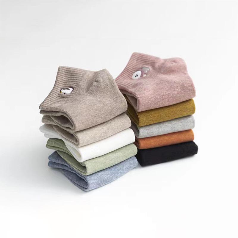 Spring/Summer 2024 Women's Embroidered Cotton Cartoon Socks: Breathable, Sweat-Absorbent, Casual Short Crew Style