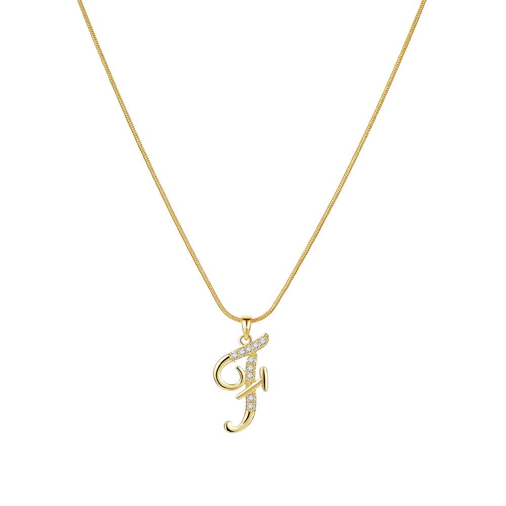 "Elegant 26-Letter Zircon Inlaid Gold Snake Chain Necklace"