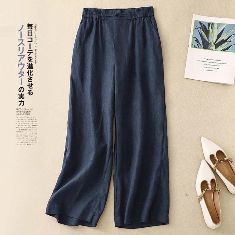 Women S High Waist Loose Fit Wide Leg Cropped Casual Pants With Chinese Knot