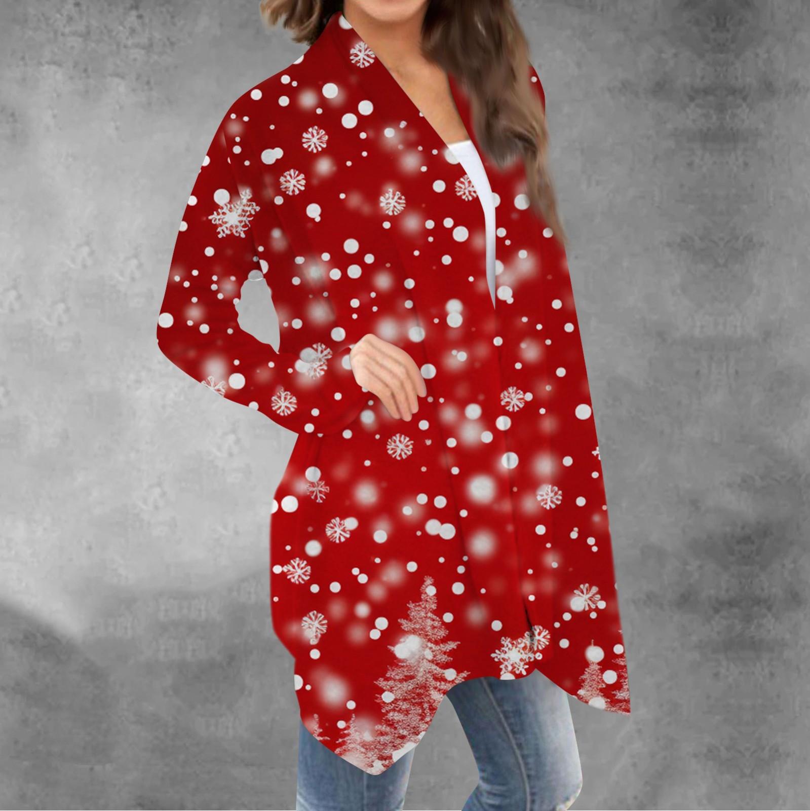 

Женский повседневный кардиган с длинными рукавами и рождественским принтом без верхнего пальто XL винный