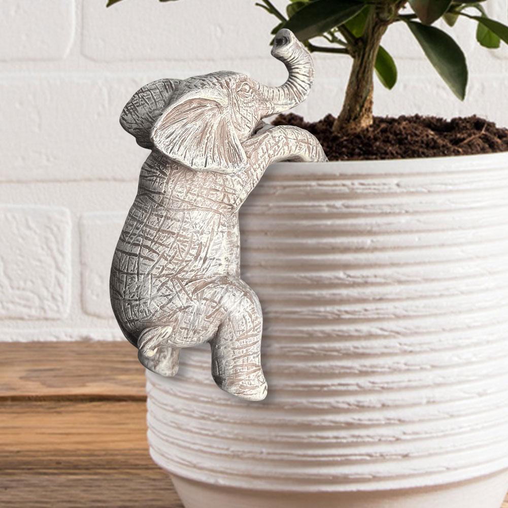 Elephant Flower Pot Hugger Resin Cute Climbing Elephant Figurines Creative Elephant Planter Pot Decor for Home Garden