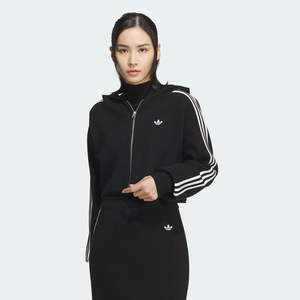 adidas Originals Premium Zipper Hoodie mit Drei-Streifen-Farbblock-Design Damen Oberteile Schwarz JI7061