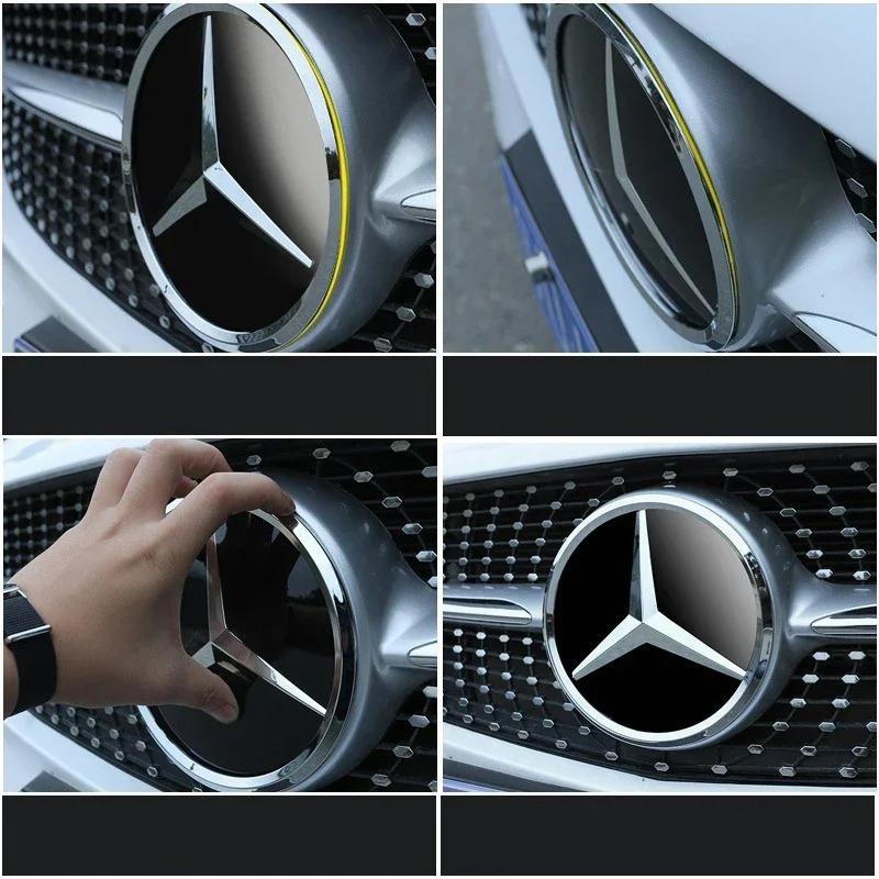 3d Chrome Black Star Logo Car Front Grille Emblem Mercedes Benz Amg W205 W212 W207 A B C E SLK GLK CLA CLS Viano GL ML R Class FK1