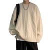 Men's Trendy Japanese Twisted Knit Sweater - Loose, Thickened, Round Neck for Autumn/Winter.