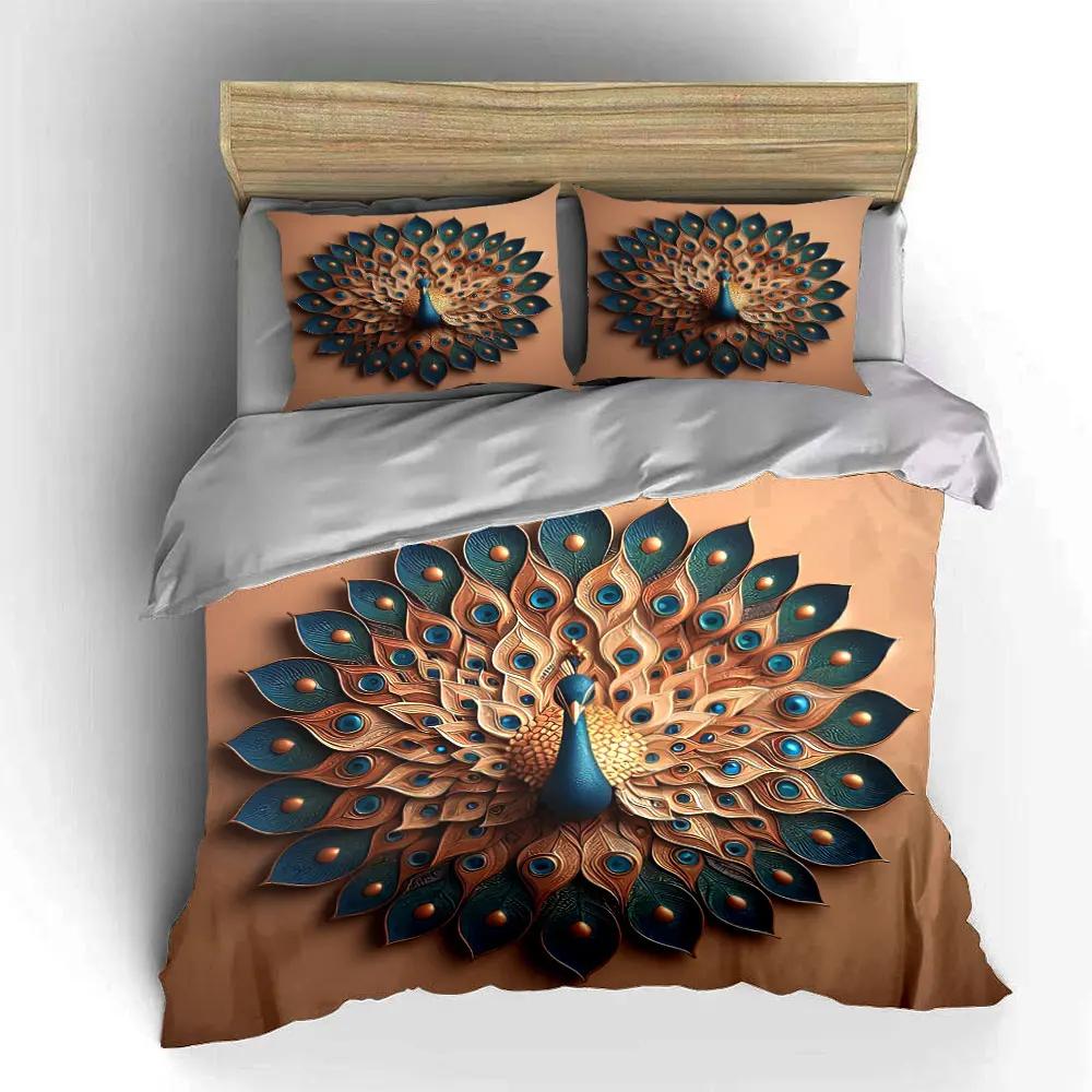 Peacock Decorative Art Set Soft Comfortable Duvet Cover Bedding Set Included 1*Duvet Cover & 2*Pillowcases gift
