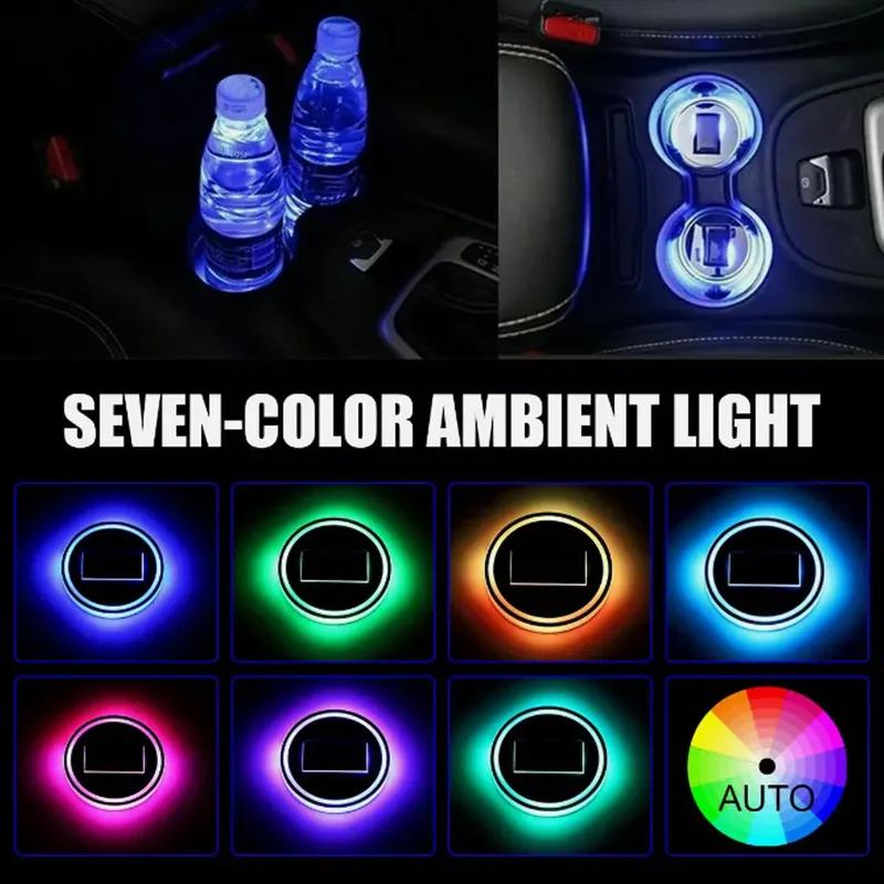 2pcs Universal Car Interior Decoration Cup Pad Auto Anti Slip ert Cup Pads Car Solar Charging LED Cup Holder Car Accessories