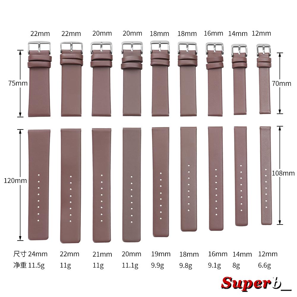 12/14/16/18/19/20/21/22/24mm Soft Material Cowhide Watch Band Brown Black Genuine Leather Straps Universal Men Women Wristband