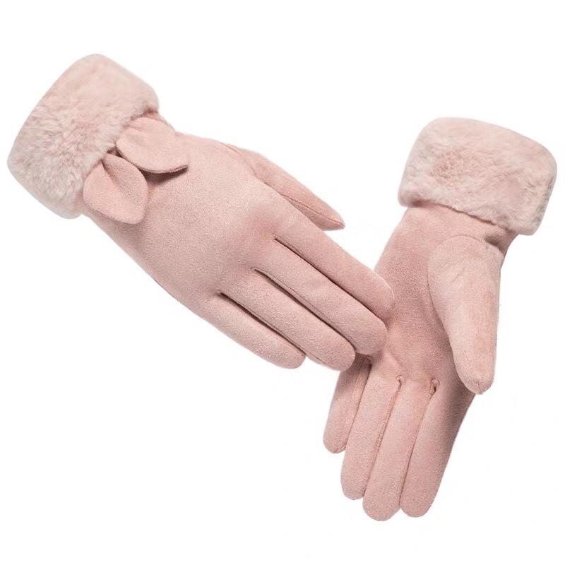 

Зимние женские перчатки утолщенные теплые и бархатные милые для верховой езды с сенсорным экраном One Size светло-розовый