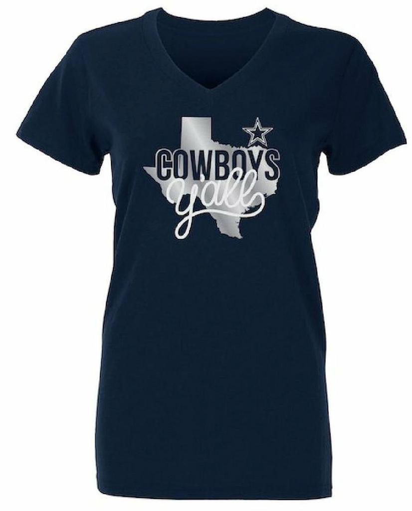 Ladies Dallas Cowboys Blue Kit V Neck Foil Print Short Sleeve T Shirt