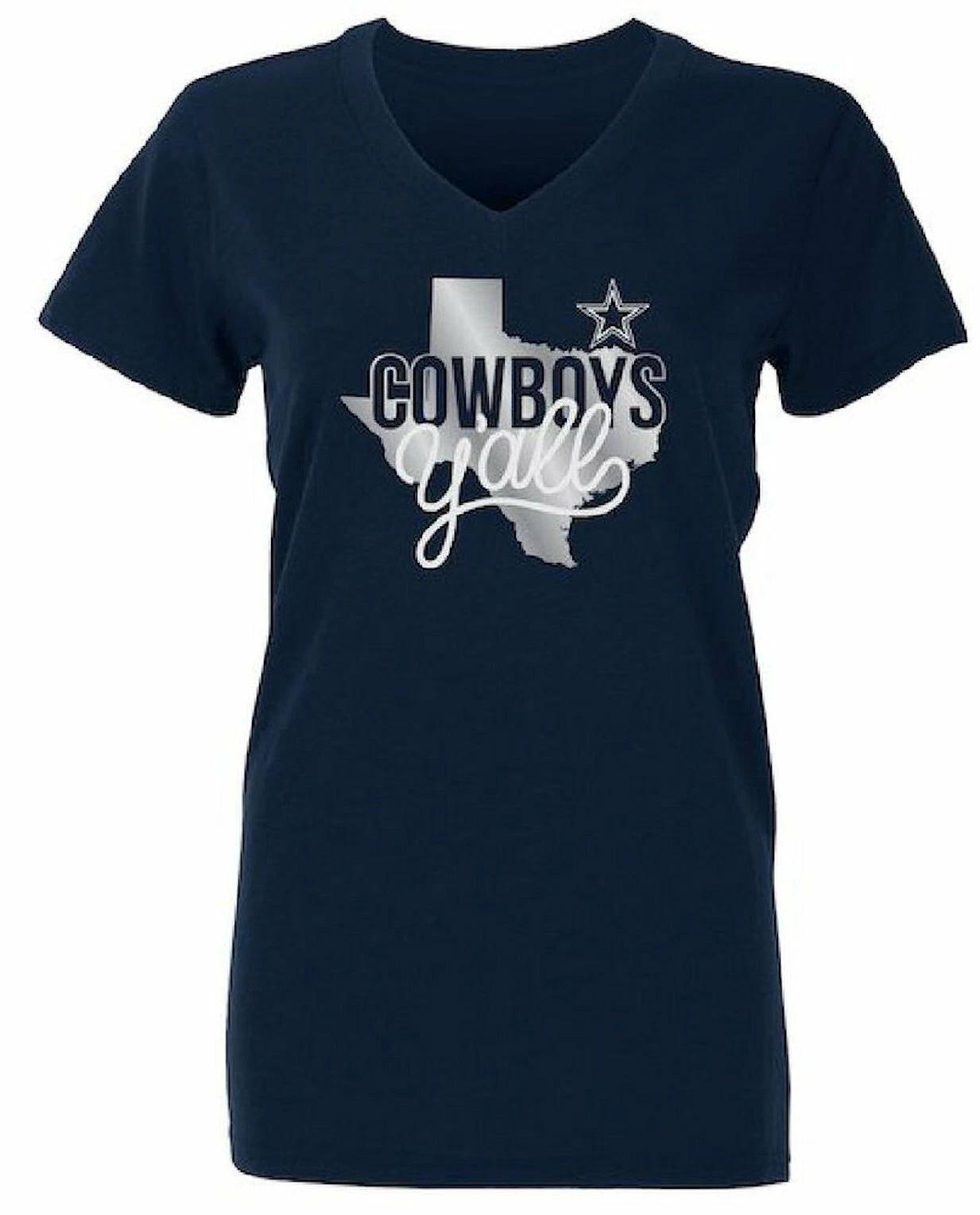 Ladies Dallas Cowboys Blue Kit V Neck Foil Print Short Sleeve T shirt 4XL