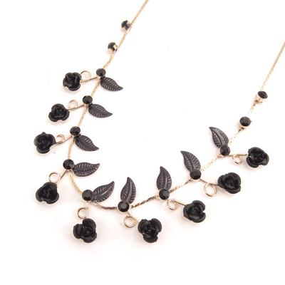 [D3549] - Designer Halskette 'Rosa Romantica' Schwarz