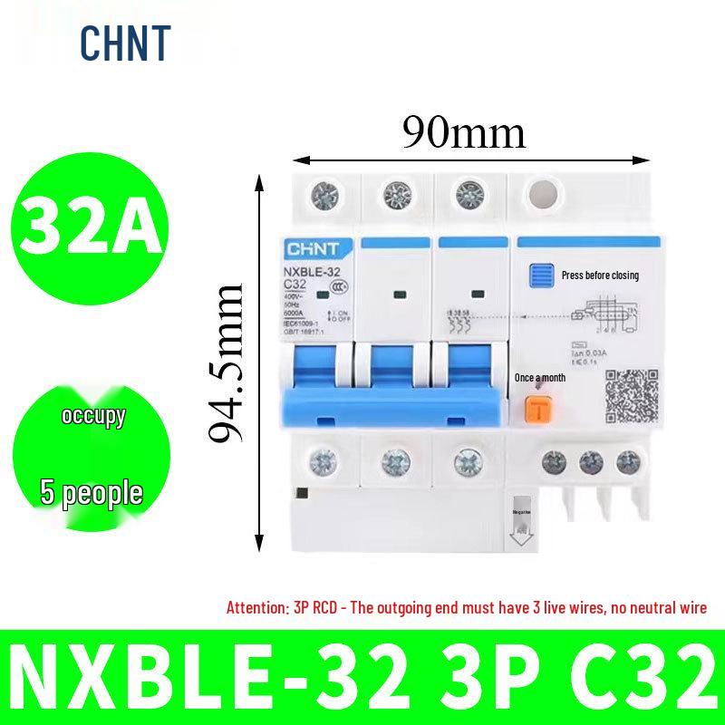Chint Leakage Protector Circuit Breaker: 2P, 1P3P+N, 4P with Leakage Protection (32A, 20A, 40A, 63A) Air Switch