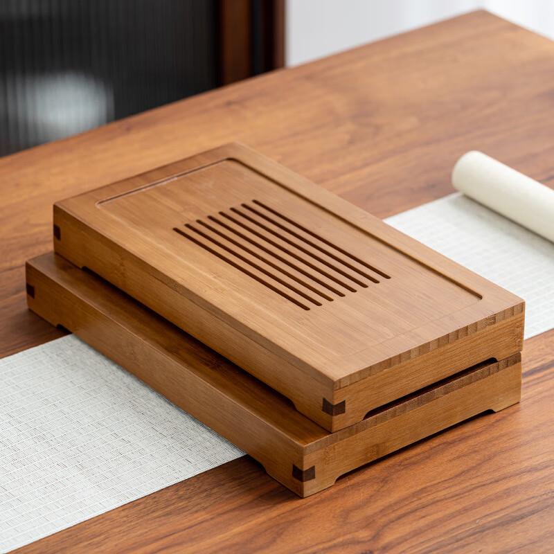 Simple Bamboo Tea Tray with Dual-Use Drainage