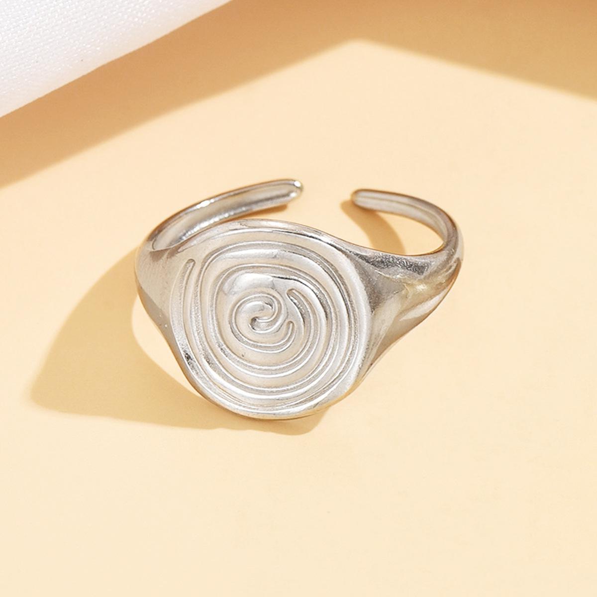 Personalized Retro Spiral Geometric Stainless Steel Adjustable Ring