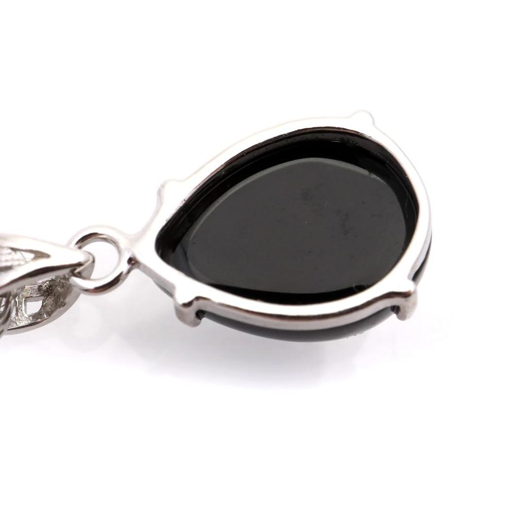 [GOLD STONE] Morion Necklace, Teardrop Drop, Natural Stone Pendant, Black Quartz, Genuine, Silver925 Surgical Stainless Steel Chain Included,