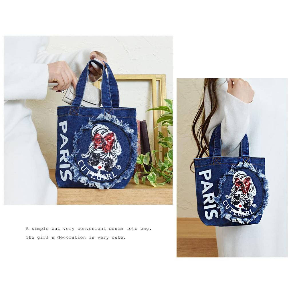 Tote Bag Mini Bag Small Lightweight Mini Tote Lunch Bag Handbag Girl Girls [DIVA Rose] Women's (Indigo Blue)