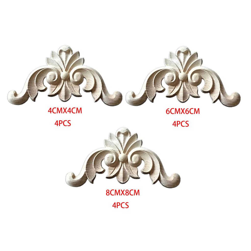 4 Carved Application Frame Wood Carvings Unsumed Figure Corner of Wooden Figures Decorative Strips