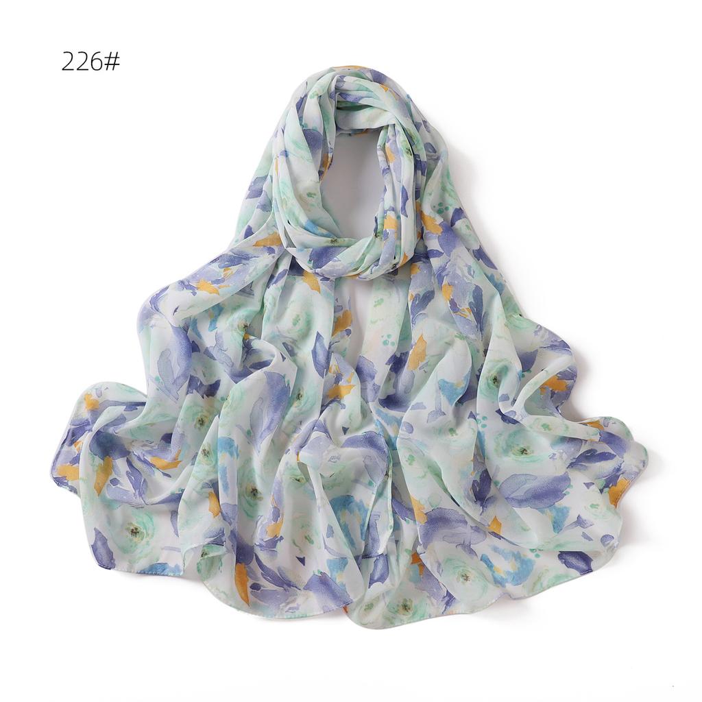 High Quality New Flower Printed Chiffon Hijab Fashion Long Scarf Summer Beautiful Floral Headscarf Wraps for Muslim Woman