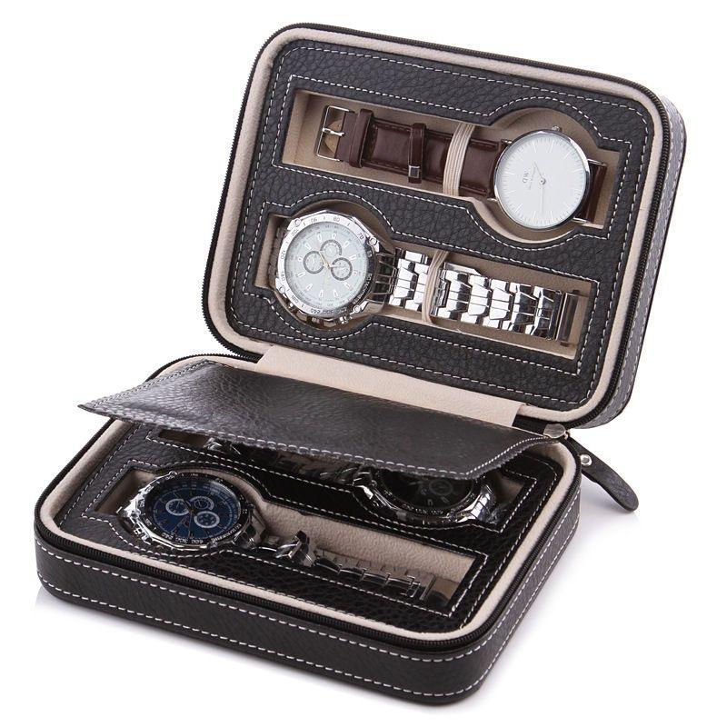 Delesys 2/3/4/8 Slots Embedded Portable Travel Storage Bag For Watch/Daily Necessities Storage Box Leather Zipper Watch Box