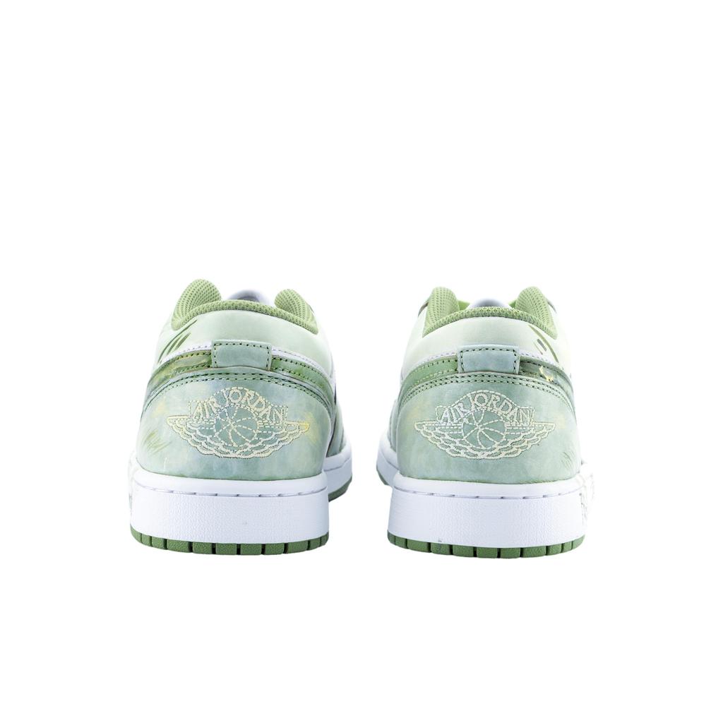 Jordan Air Jordan 1 Martial Arts Abrasion Resistant Low Top Vintage Basketball Shoes Unisex White Green 553558-300(Team836-)