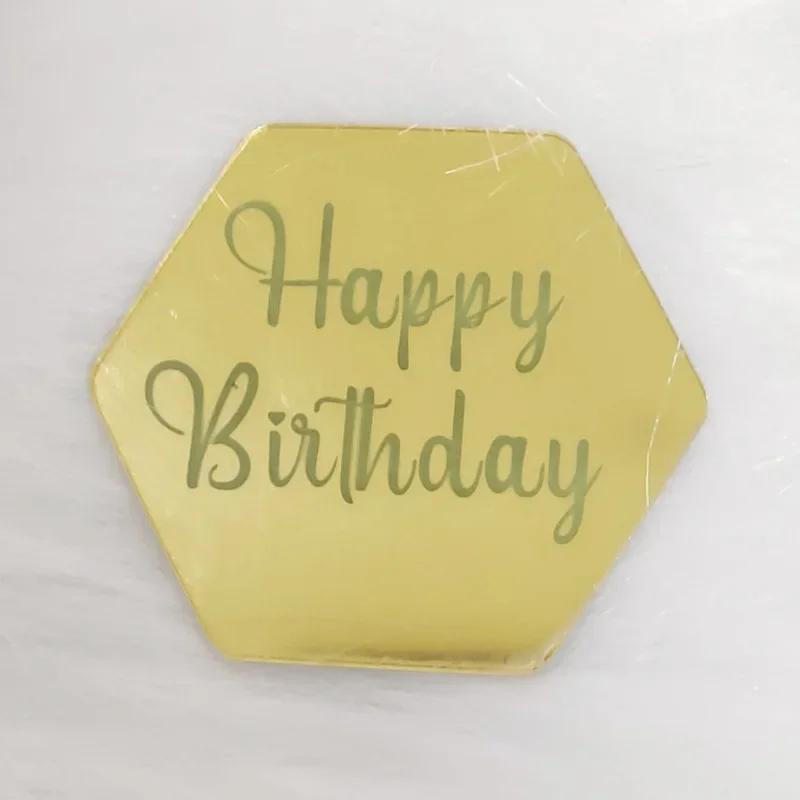5pcs/set Acrylic Rose Gold Silver Happy Birthday Cake Topper Round Cupcake Toppers Wedding Party Dessert Cake Decoration Tools