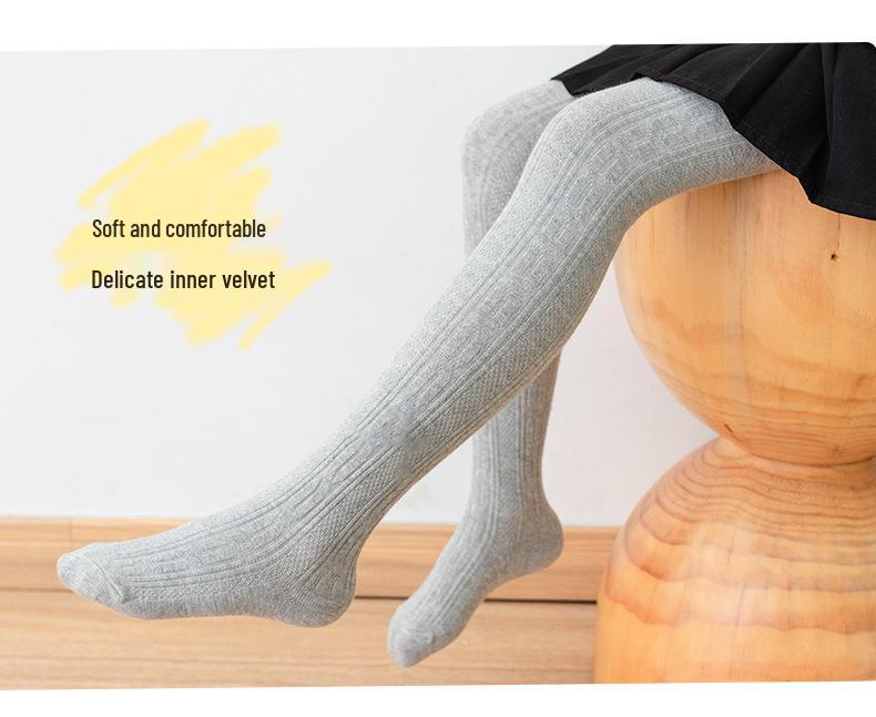 Khmer Cotton Tights for Children - Large Cable Knit, Open Crotch with Bowknot Style, Dual-Use Base Layer Pants for Toddlers and Girls