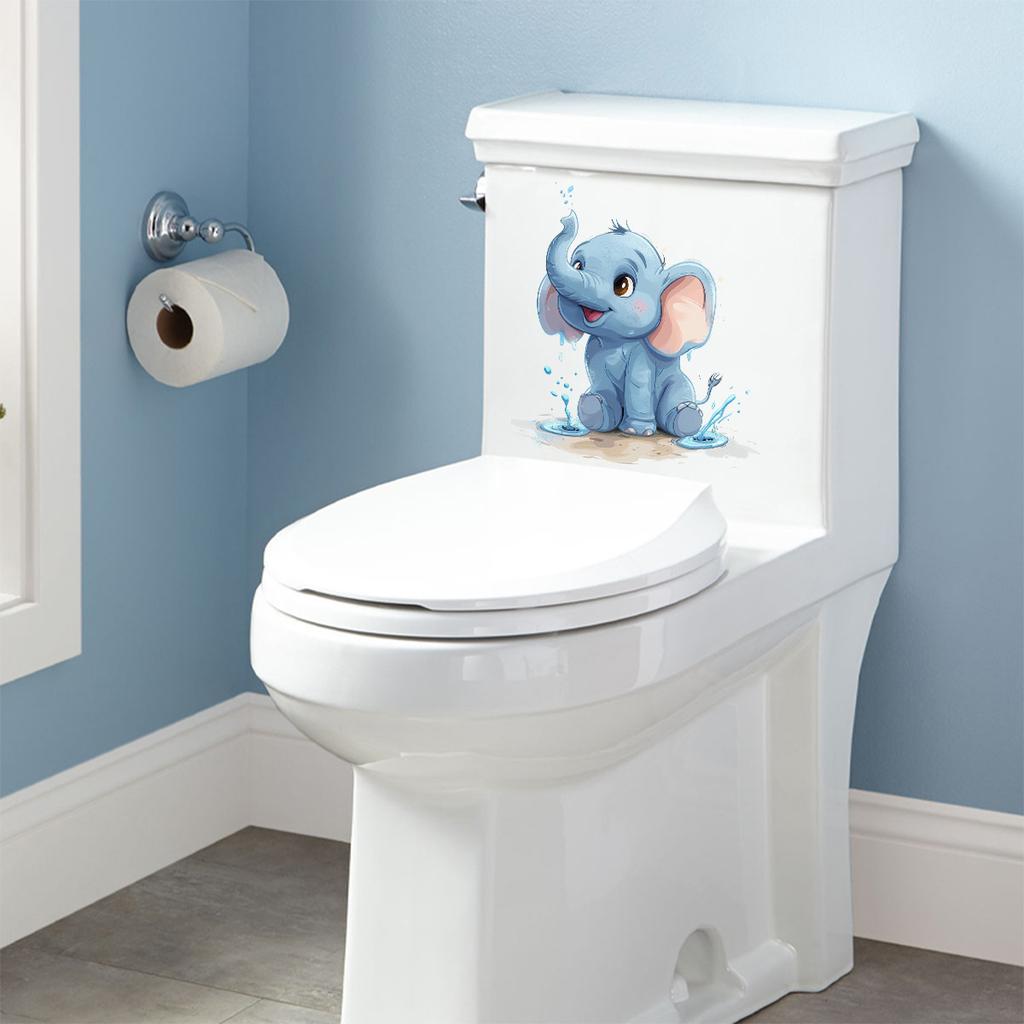 Adesivi Elefante Cartone Animato Che Gioca con l'Acqua WC, Impermeabili Rimovibili Autoadesivi per Decorazione Bagno Stanza dei Bambini