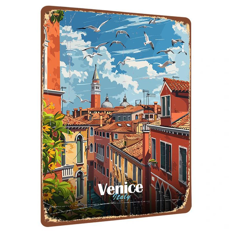 

Vintage Venice Cityscape Metal Wall Art Handpainted Style Decorative Hanging for Living Room Study 20x30cm（7.8x11.8inch）