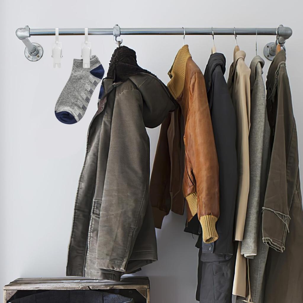 OUNONA Clothespins with 10 Clothes Clamp and Travel Hooks, PVC, Hanging, Unbreakable, Non-Slip, Pieces, Large, Kitchen, Bathroom, Drying, Pinch,